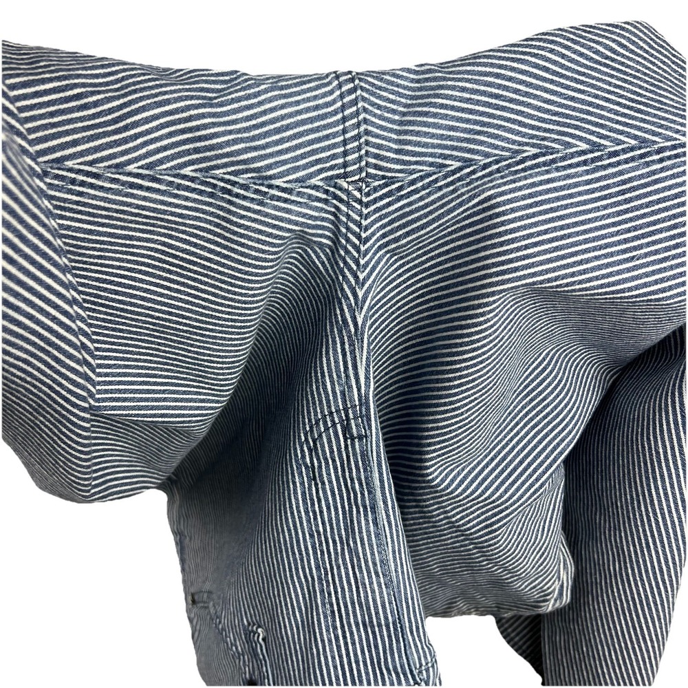J. Crew Factory Navy Blue White Pin Striped High Rise Crop Flare Jeans Women 34 - Picture 3 of 8